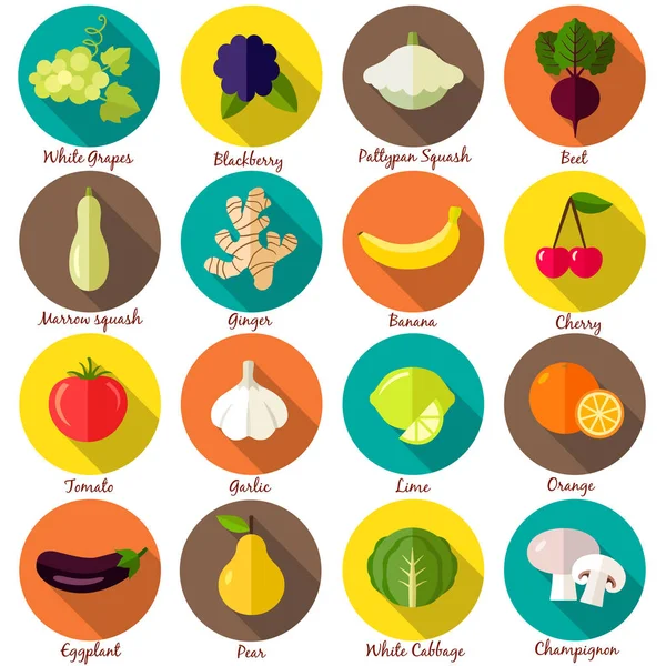Meyve ve sebze simgeler çevrelerde ayarlayın. Vektör