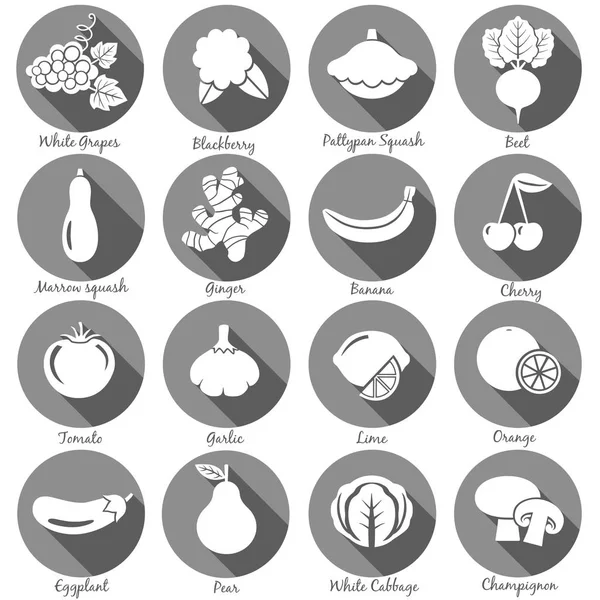 Фрукты Овощи Иконы Кругах Набор Вектор — стоковый вектор