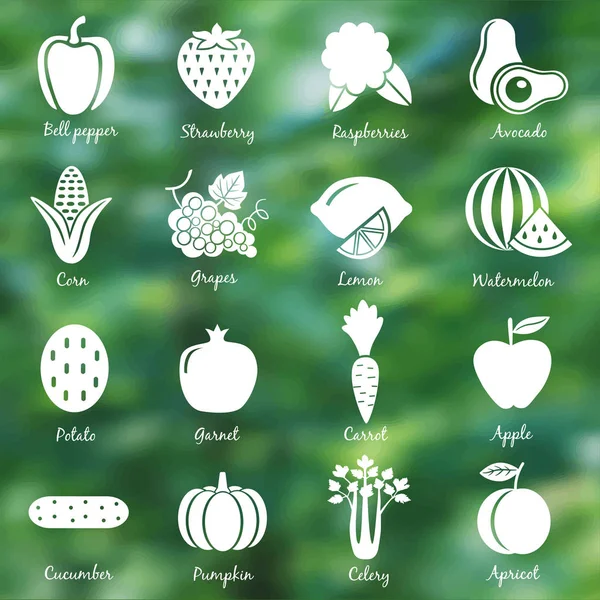 Frutas Verduras Concepto Productos Ecológicos Sobre Fondo Borroso Naturaleza Ilustración — Vector de stock