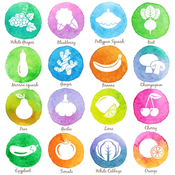 Fruits Vegetables Icons Circles Set Vector — Stock Vector