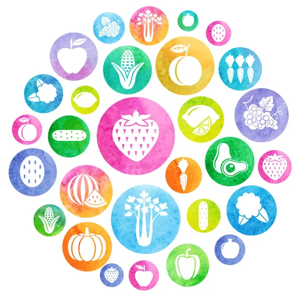 Fruits Vegetables Icons Circles Set Vector — Stock Vector