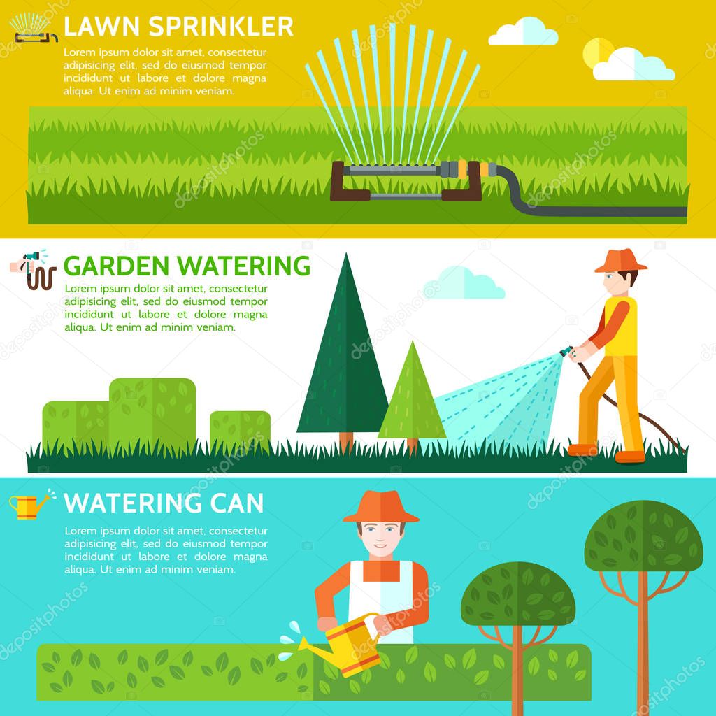 Garden watering. Vector Illustration with gardener