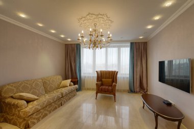 Rusya, Moskova Bölgesi - lüks yeni daire iç tasarım oturma odasında.