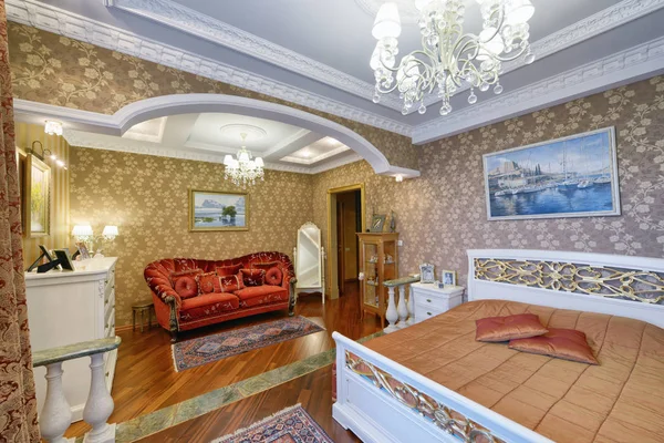 Russland Moskauer Region Schlafzimmer Mit Innenausstattung Neuen Luxuswohnungen — Stockfoto