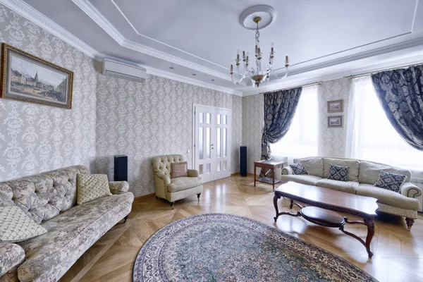 Russia Moscow - Modern interior design living room, urban real estate.