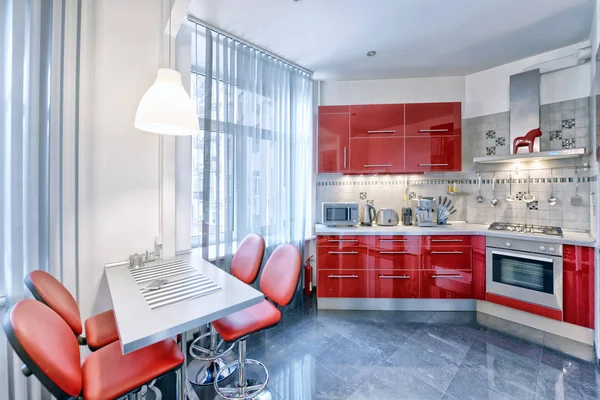 Interiér Kuchyně Moderním Domě Červené Barvy — Stock fotografie