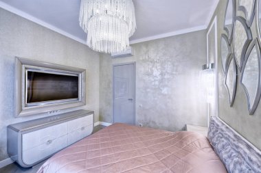 Modern tasarım yatak odası iç lüks bir daire içinde gri tonları.