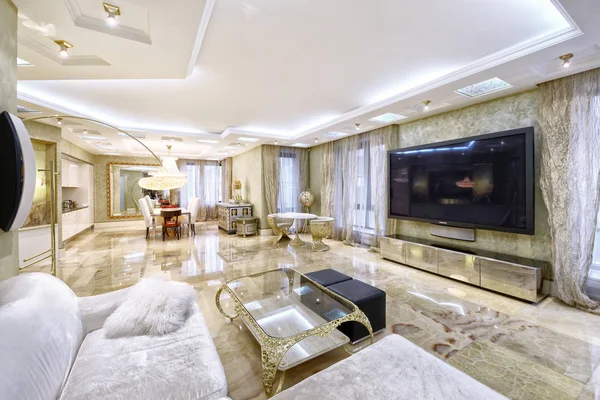 luxurious interior.Russia, Moscow region - Interior design living room in luxury new apartment.