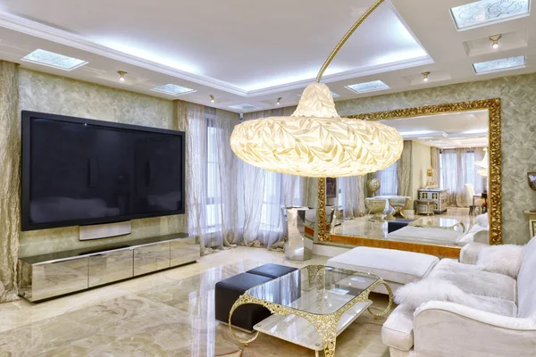 Luksusowe Wnętrza Rosja Moscow Region Projektowanie Wnętrz Pokój Dzienny Nowy — Zdjęcie stockowe