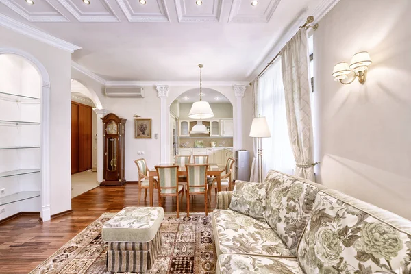 Interior of the living room in a classic style in a modern house.