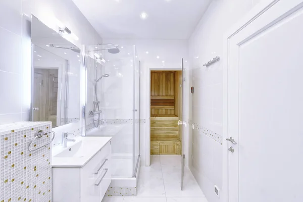 Interior Del Baño Casa Moderna Blanca — Foto de Stock