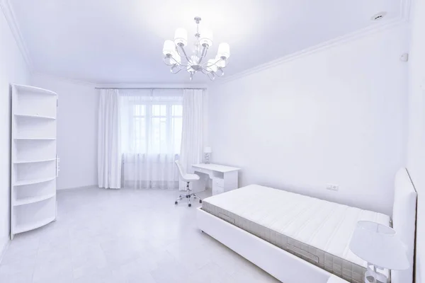 Εσωτερικών Υπνοδωμάτιο Λευκό Χρώμα Μοντέρνο Σπίτι — Φωτογραφία Αρχείου