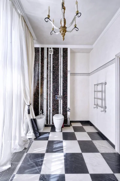 Black White Marble Interior Modern Bathroom Luxury Apartment — Stock Photo, Image