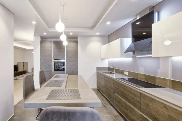 Design Interiores Cozinha Moderna Nova Casa — Fotografia de Stock