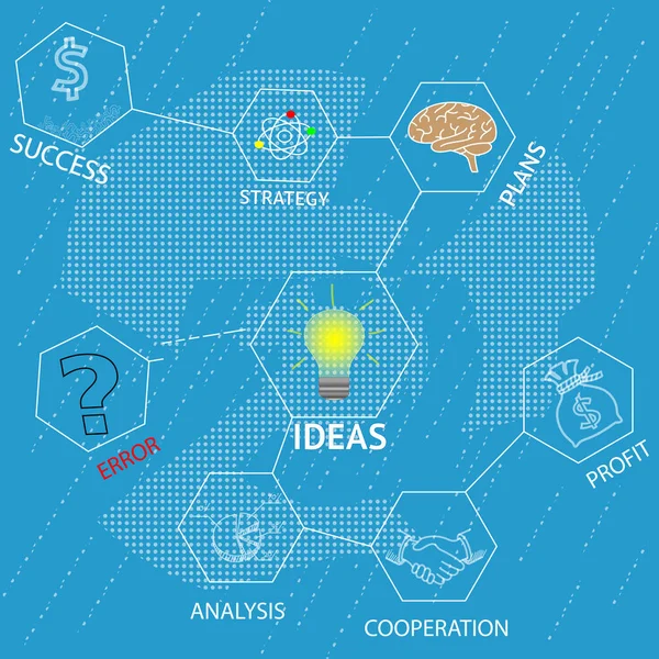 Bombilla creativa con elemento que dibuja idea de concepto de plan de estrategia de éxito empresarial. Vector — Archivo Imágenes Vectoriales