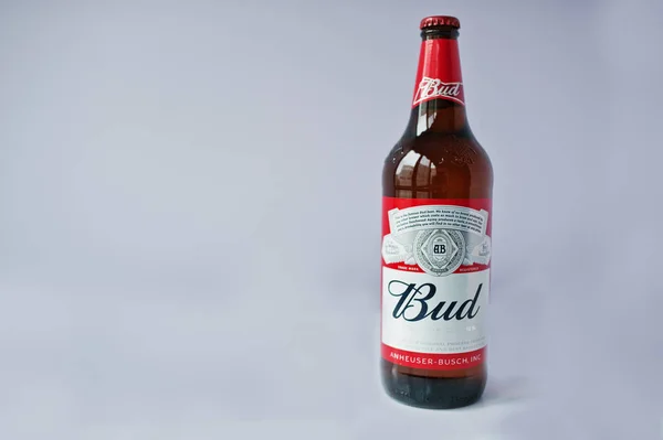 Hai, Ucrania - 15 de octubre de 2016: Botella de cerveza de Bud, reyes de th — Foto de Stock