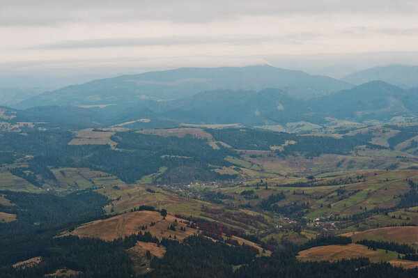 Landscape of small village on forest at Carpathian mountains. 