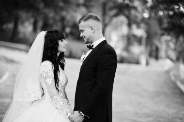 Nefis evlilik çift park sarılma kal. Siyah ve beyaz 