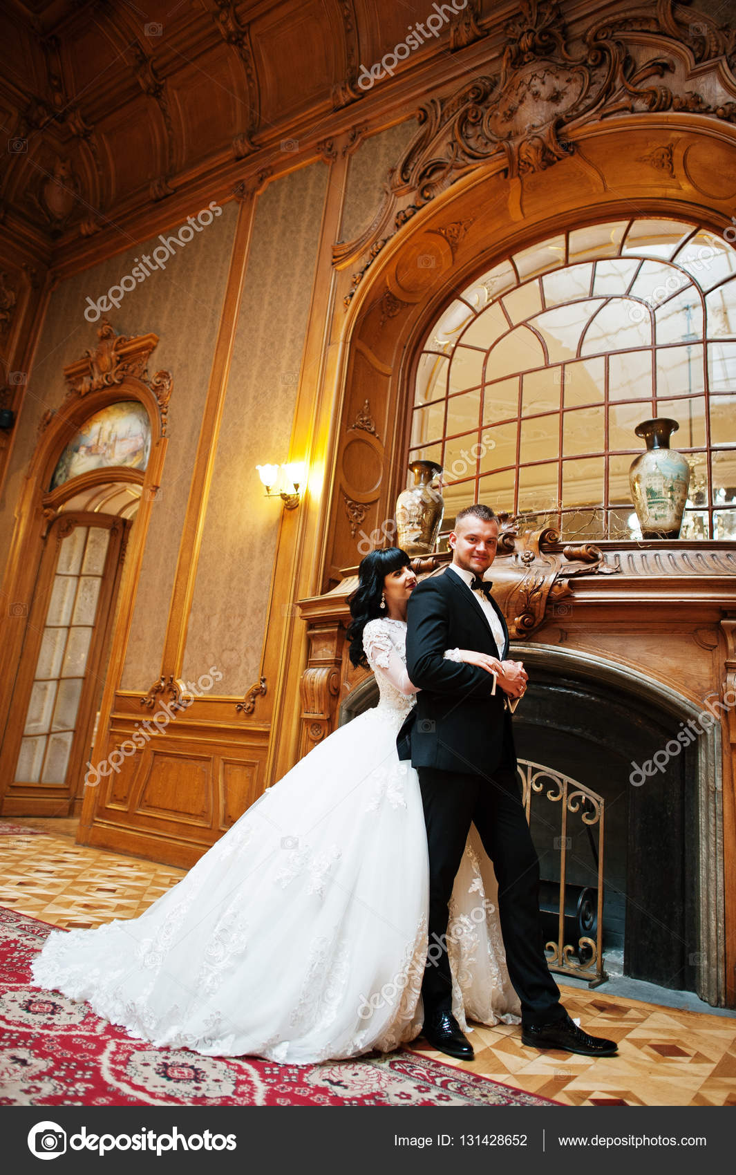 Royal Wedding Couple Background Big Stone Fireplace At The Palac