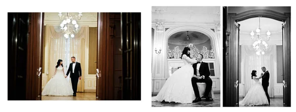 写真の二重ページを備えたエレガントな結婚式のカップル。広い結婚式 p — ストック写真