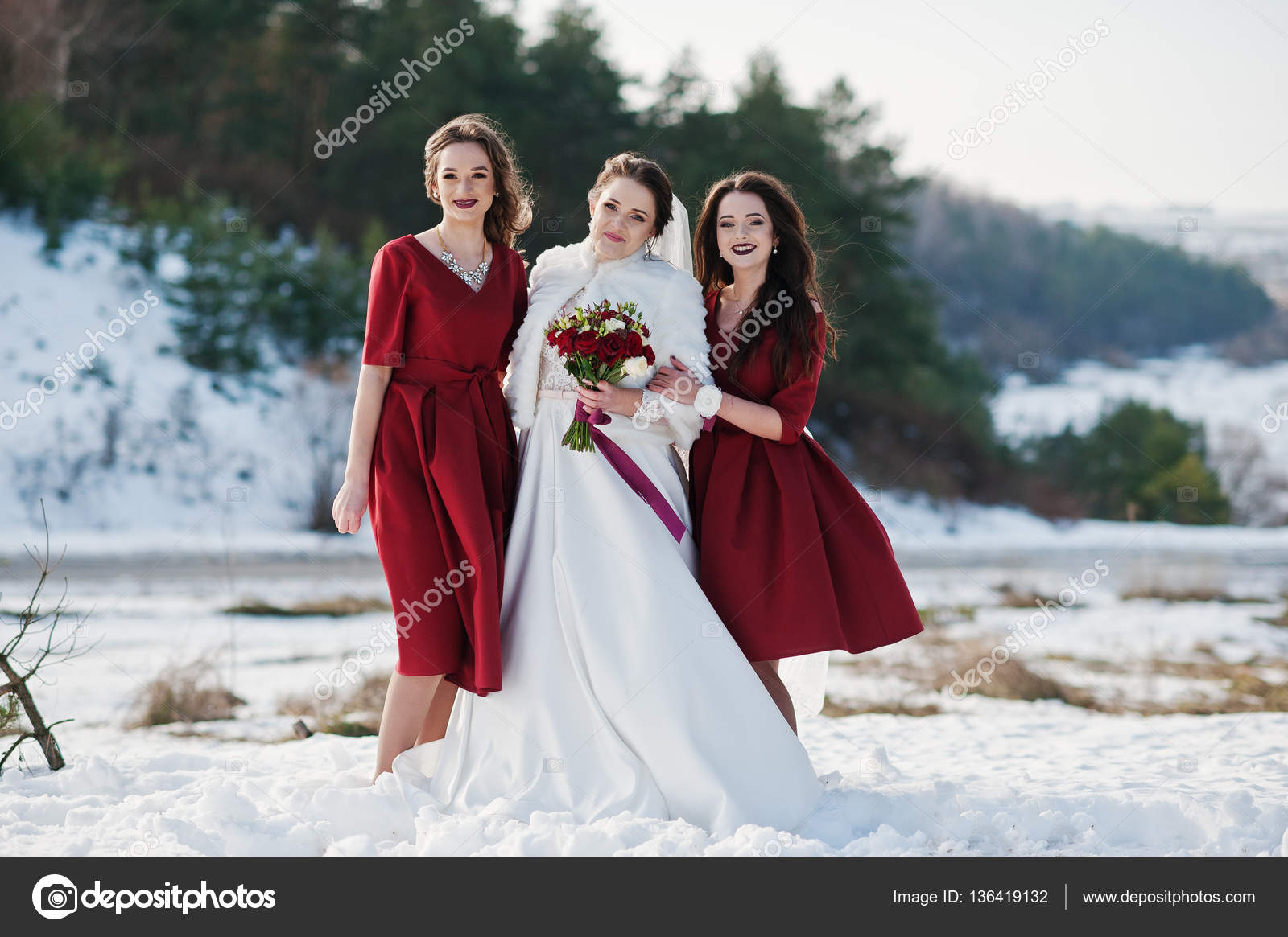 winter red bridesmaid dresses