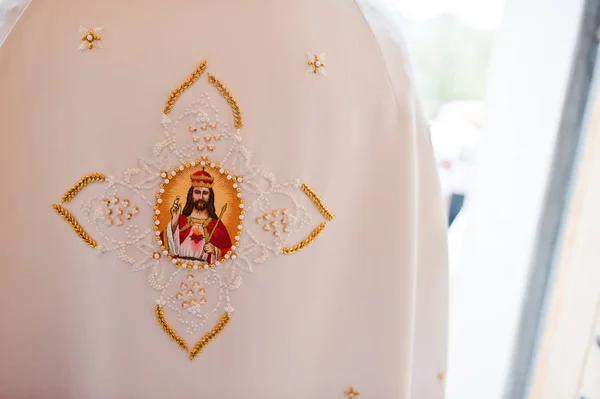 Clothing priest with Jesus Christ on back — Stock Photo, Image