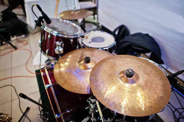 Set of musical instruments drums at club