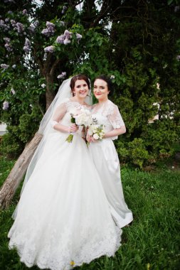 Leylak ağacı yakınındaki kamera bakarak nedime gelinle.