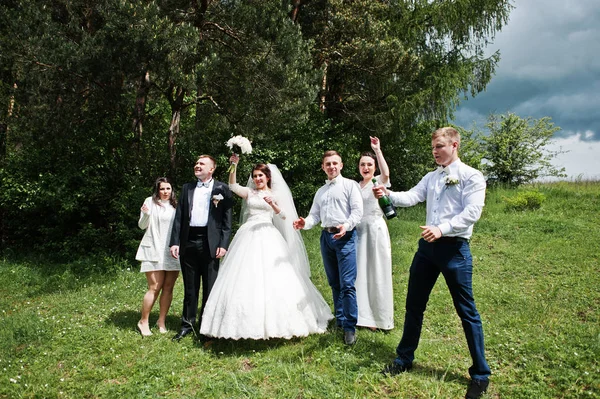 Ζευγάρι γάμο με τους φίλους που πίνουν σαμπάνια. — Φωτογραφία Αρχείου