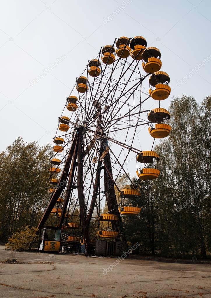 Abadonrd ferris wheel in Pripyat ghost town in Chernobyl exclusi