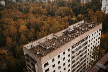 Chernobyl dışlama bölgesi hava panorama görünümünü kalıntıları ile bir