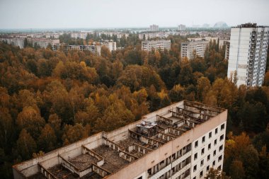 Chernobyl dışlama bölgesi hava panorama görünümünü kalıntıları ile bir