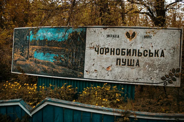 Grande inscrição sinal de floresta densa na entrada da cidade em C — Fotografia de Stock