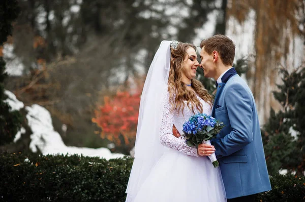 誰かに特別な素敵な結婚式のカップルが大好きで冬の日. — ストック写真