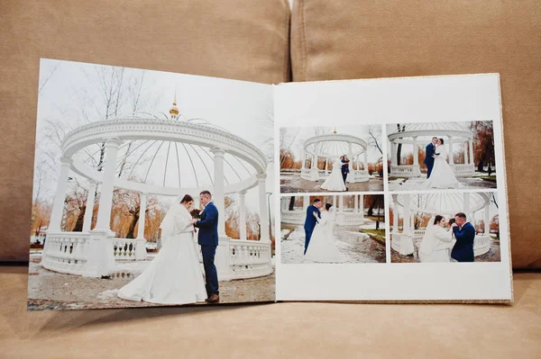 Pages of elegant wedding album and photo book. — Stock Photo, Image