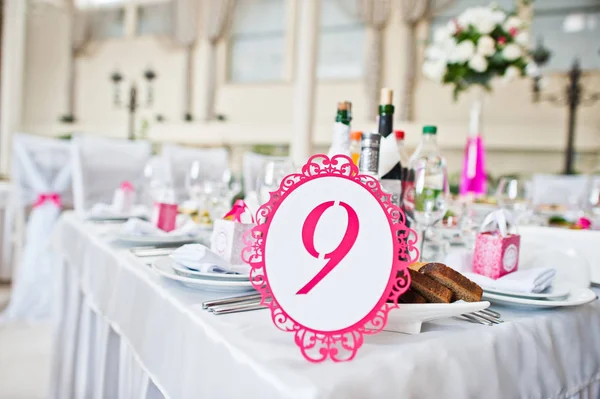 Wedding guest number of table 9 at wedding hall.