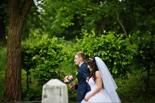 Νέοι Κομψό γαμήλιο ζεύγος στο αγάπη στο πάρκο. — Φωτογραφία Αρχείου