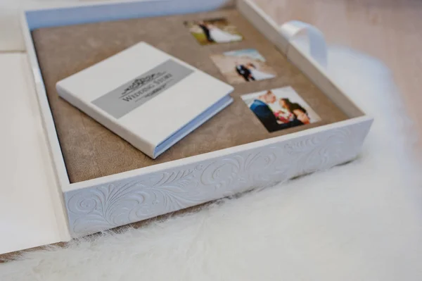 Elegant gray brown and white leather wedding book or album. — Stock Photo, Image