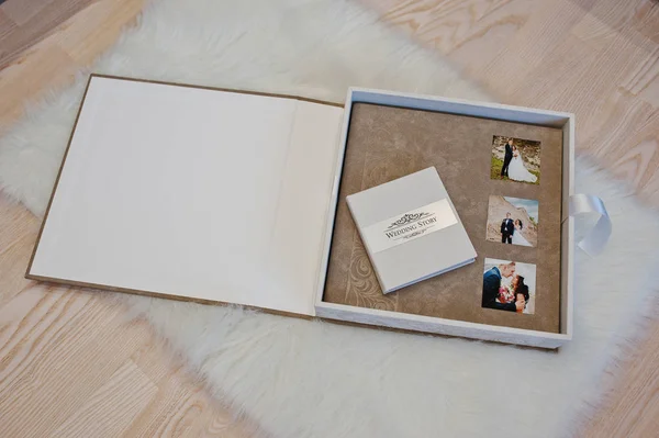 Elegant gray brown and white leather wedding book or album. — Stock Photo, Image