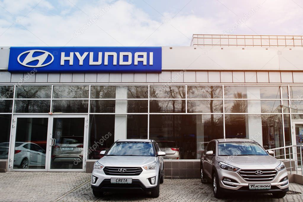 Kiev, Ukraine - March 22, 2017: New Hyundai Tucson, Creta at car dealership.