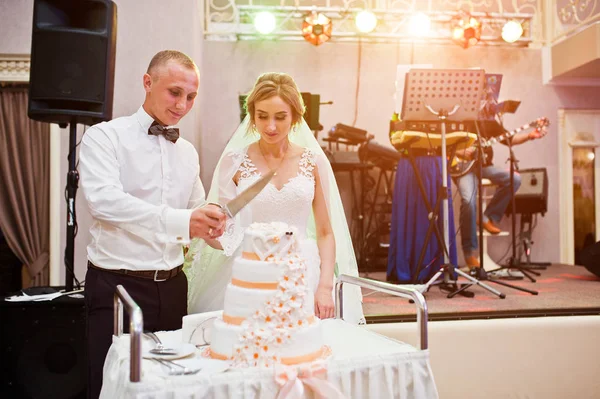 결혼 몇 dancefloor에 자신의 웨딩 케이크를 잘라. — 스톡 사진