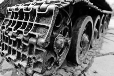 Detay eski vintage tank parça ve tekerlekler ile vurdu.