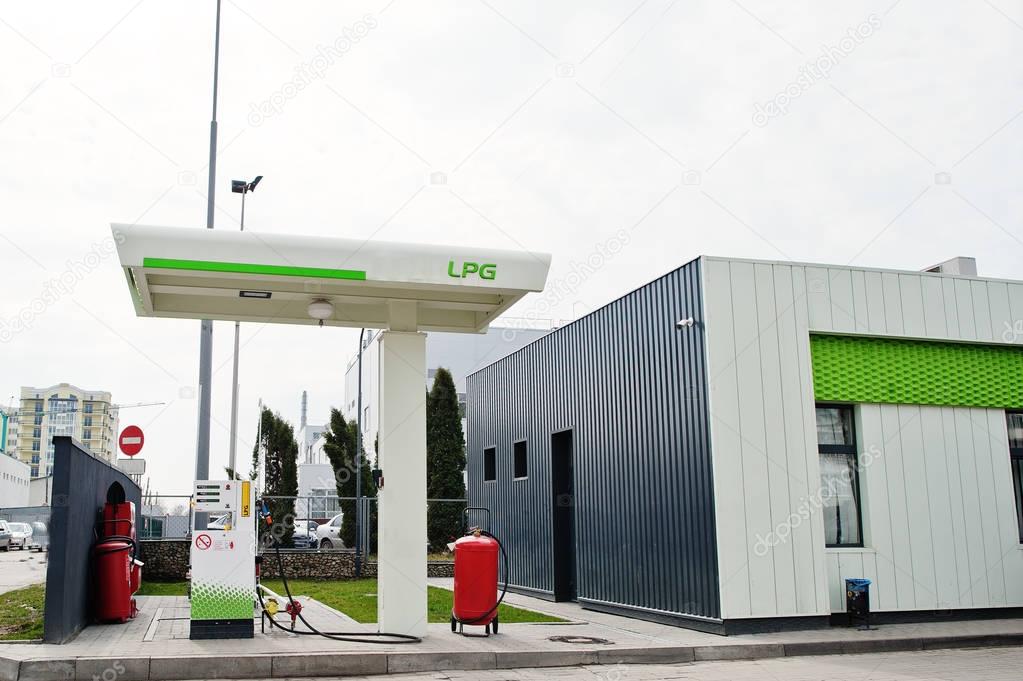 LPG gas station outdoor, cheaper gasoline alternative.