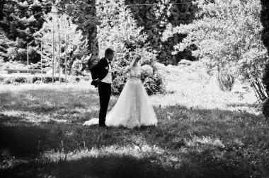 Şık ve çok güzel düğün çifti Parkı'nda s açık yürüyüş