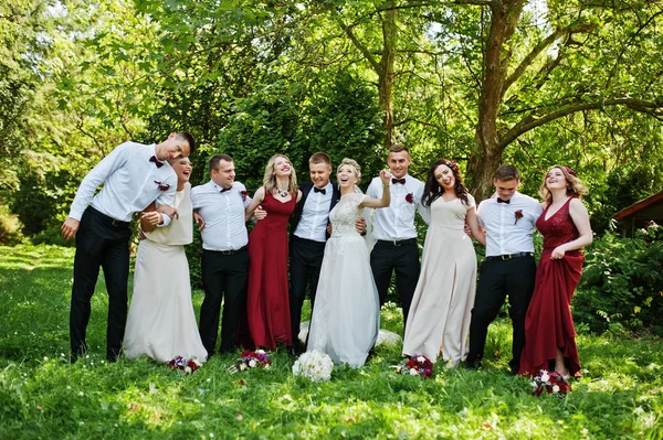 Elegantie bruidspaar met bruidsmeisjes en beste mans gelet fu — Stockfoto