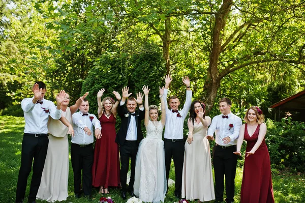 Elegance svatební pár s družičky a nejlepší mans s fu — Stock fotografie