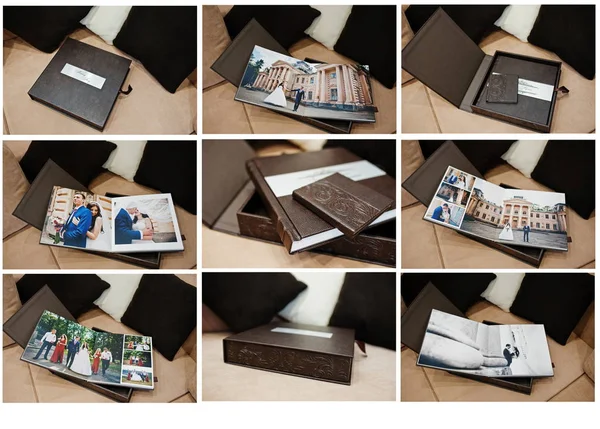 Brown luxury leather wedding book or album. — Stock Photo, Image