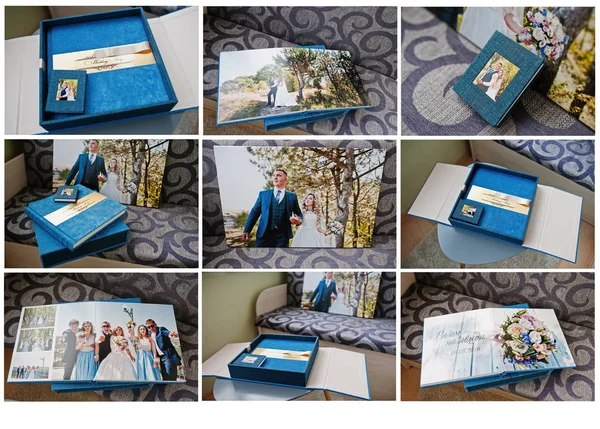 Páginas abertas de livro de fotos de casamento e álbum — Fotografia de Stock