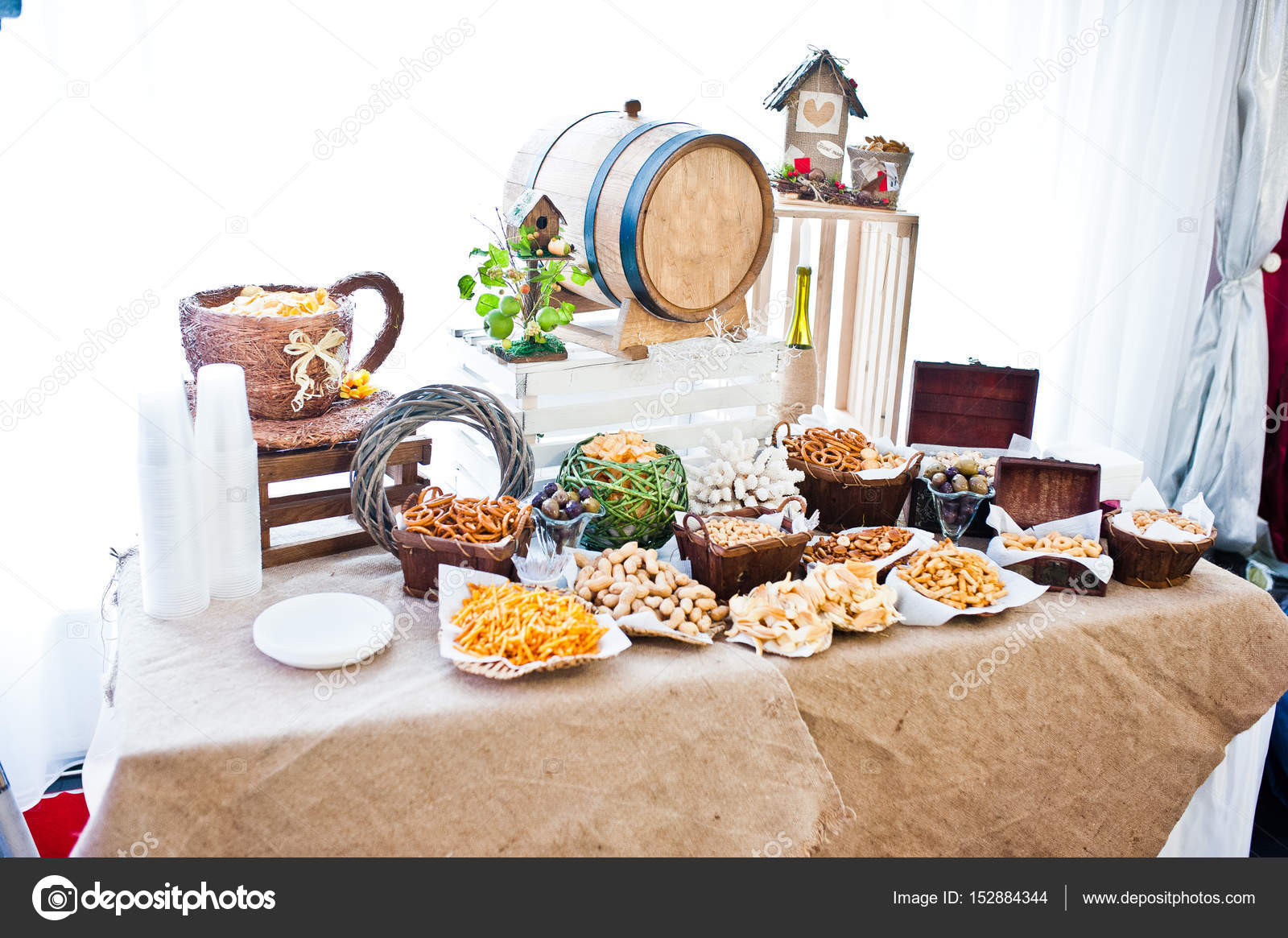 Wedding Reception Catering Table With Different Snaks Stock