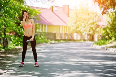 Fitness Spor kız str su şişe ile spor giyim